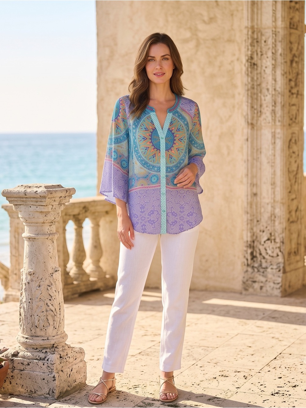 Hale Bob Pastel Medallion Silk Tunic
